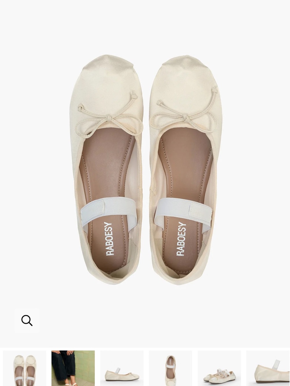 Cream Satin Ballet Flats with Strap - Wedding shoes